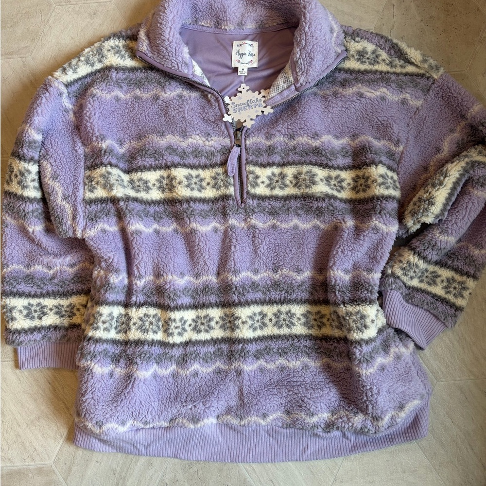 Hippie Rose Lavender and Cream Patterned Cowl‎ Sweater - Picture 3 of 4